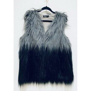 Cara New York Vest Womens Medium Gray Black Faux Fur Mob Wife Quiet Luxury Boho